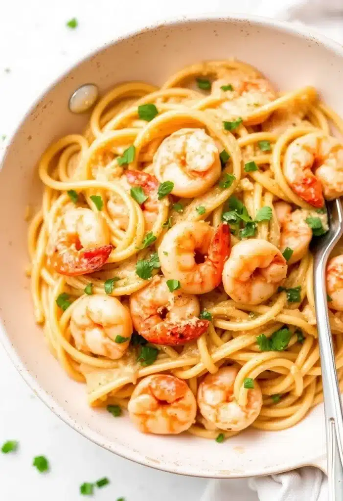 Easy Creamy Garlic Shrimp Pasta
