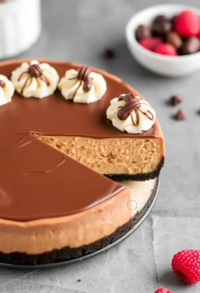 easy No-Bake Chocolate Peanut Butter Cheesecake