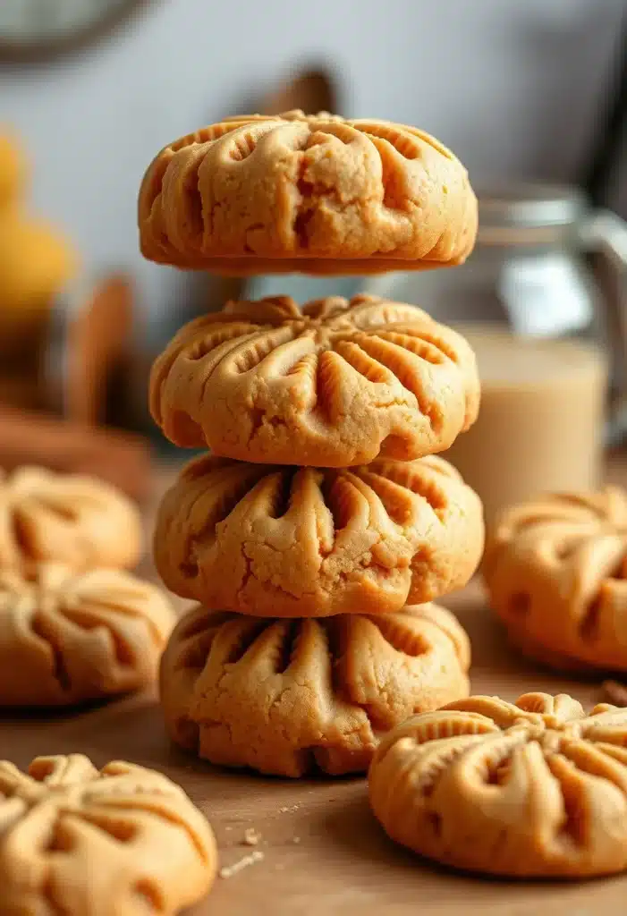 peanut butter cookies with crisscross tops