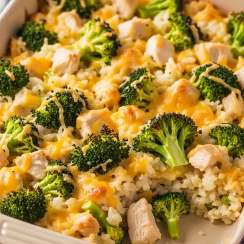 Broccoli, Rice, Cheese, and Chicken Casserole