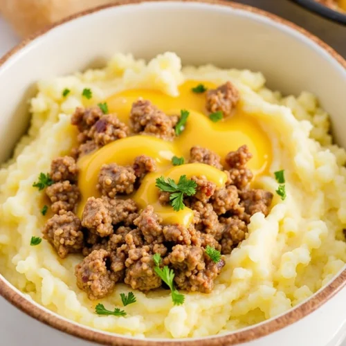 Cheesy Ground Beef Mashed Potatoes