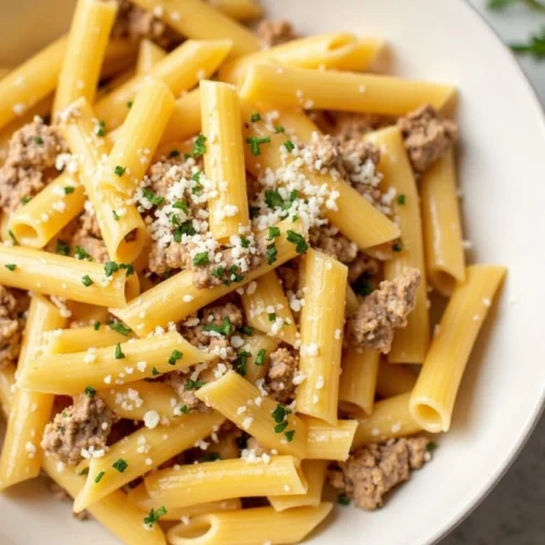 Cheesy Penne Garlic Beef