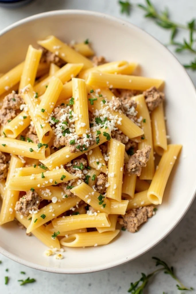 Cheesy Penne Garlic Beef