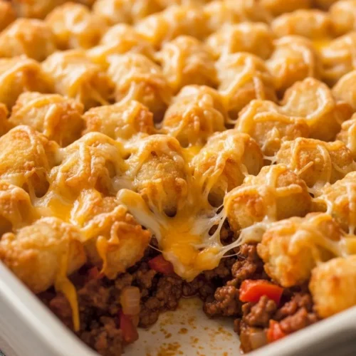 Cheesy Tater Tot Casserole with Ground Beef and Rotel