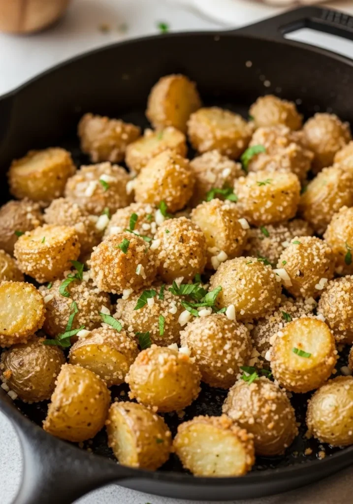 Crispy Garlic Parmesan Crusted Potatoes