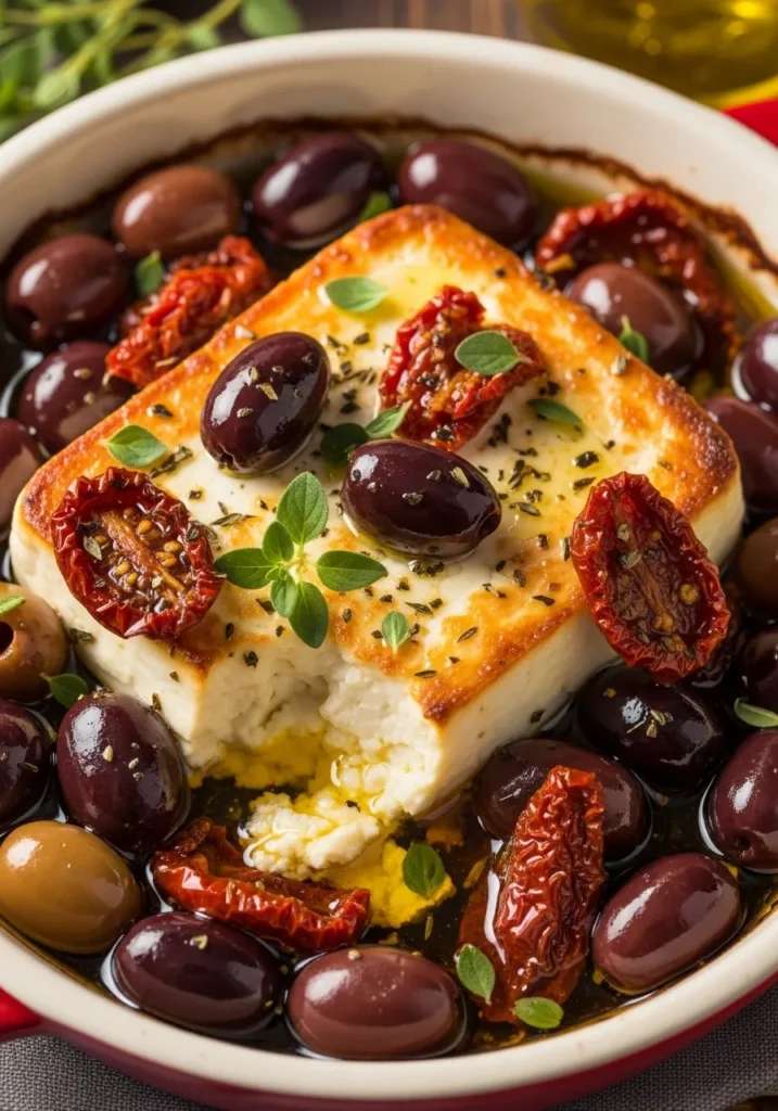 Baked Feta with Olives and Sun-Dried Tomatoes