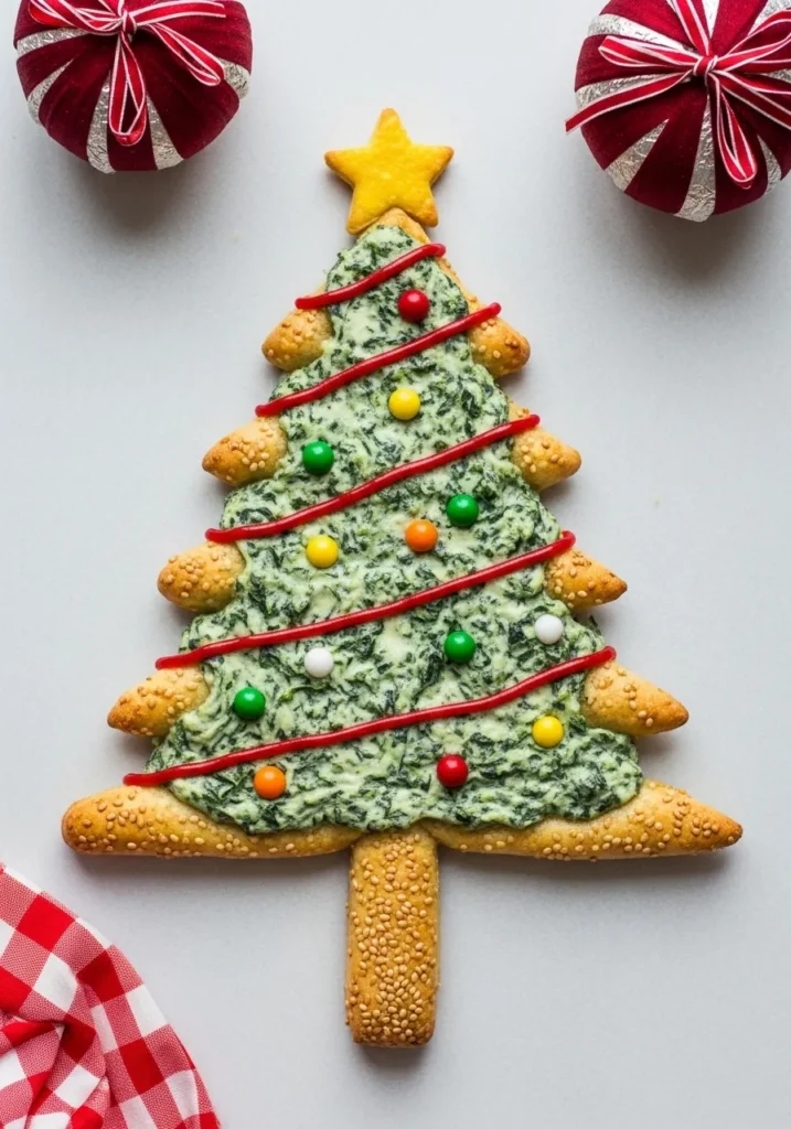 Christmas Tree Spinach Dip Breadsticks