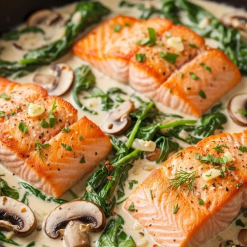  Creamy Salmon Florentine with Spinach and Mushrooms