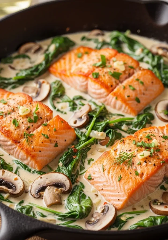  Creamy Salmon Florentine with Spinach and Mushrooms