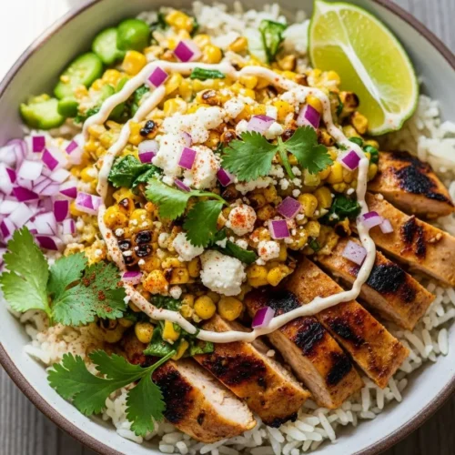 Loaded Street Corn Chicken Rice Bowl