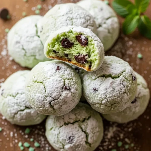 Mint Chocolate Chip Snowball Cookies