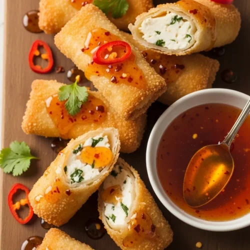Oven Fried Feta Rolls with Chili Honey