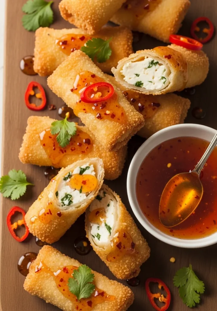Oven Fried Feta Rolls with Chili Honey