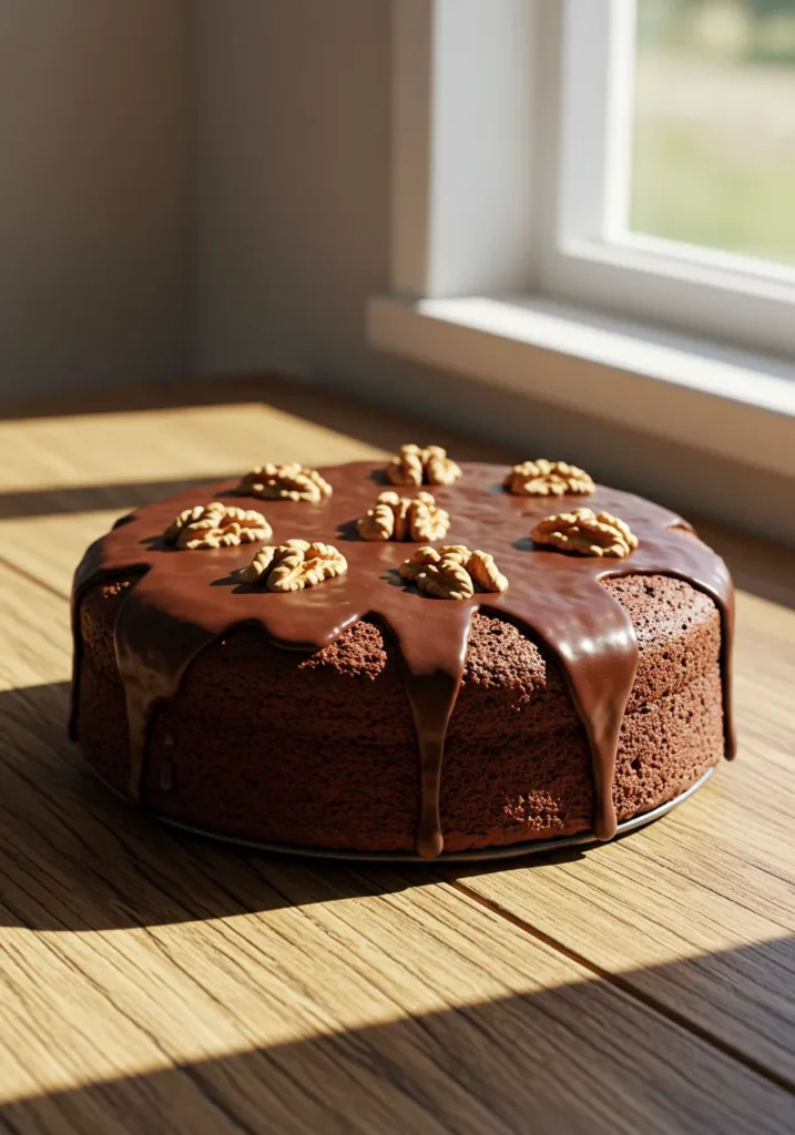 Simple Moist Chocolate Walnut Cake Recipe