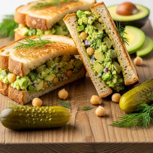 Smashed Chickpea Avocado Dill Pickle Sandwiches