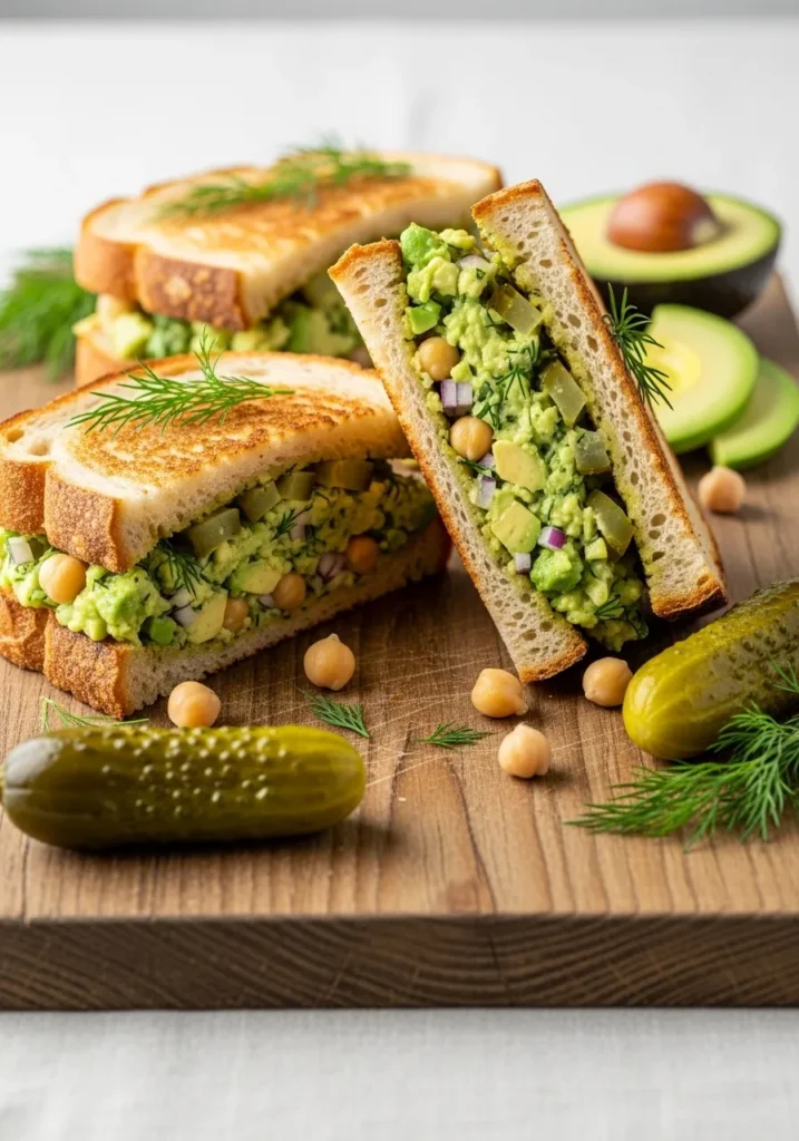 Smashed Chickpea Avocado Dill Pickle Sandwiches
