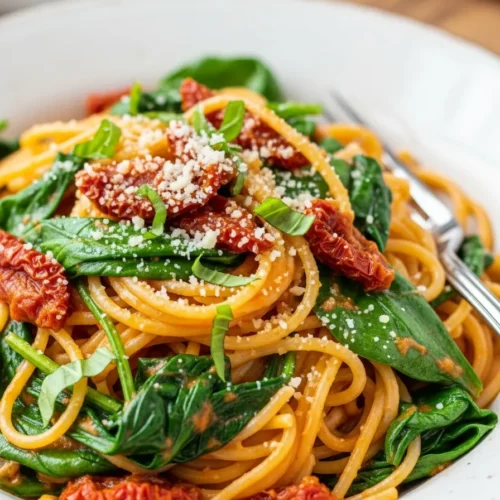 Spaghetti & Spinach with Sun-Dried Tomato Cream Sauce
