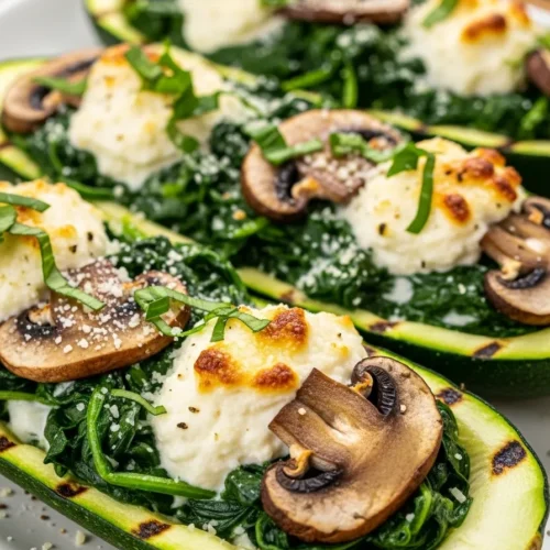 Spinach, Mushroom, and Ricotta Stuffed Zucchini