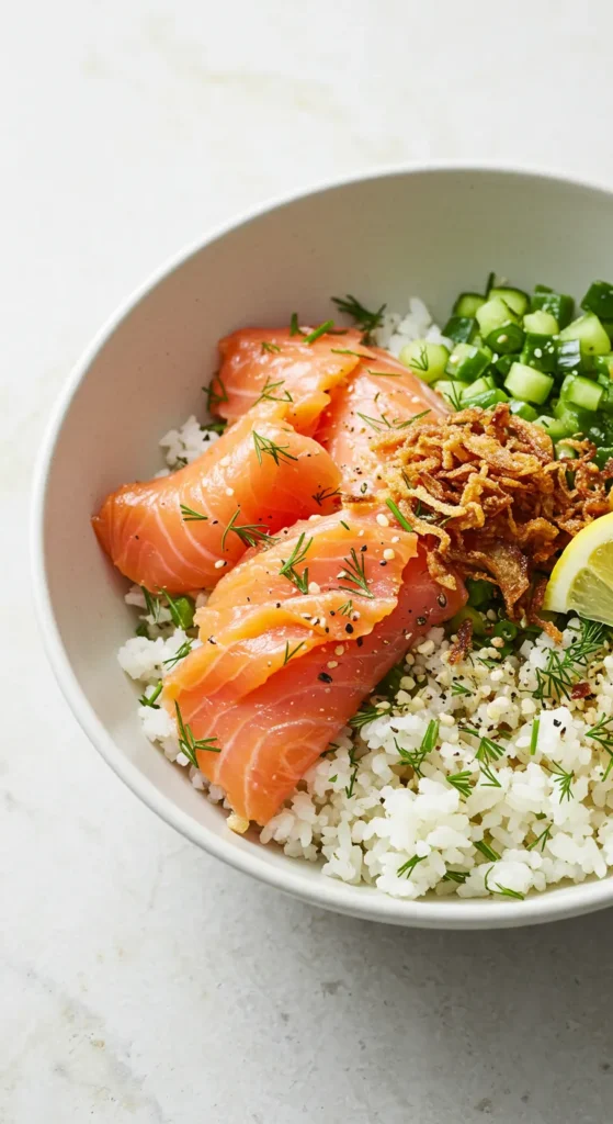 15-Minute Smoked Salmon & Dill Rice Bowls