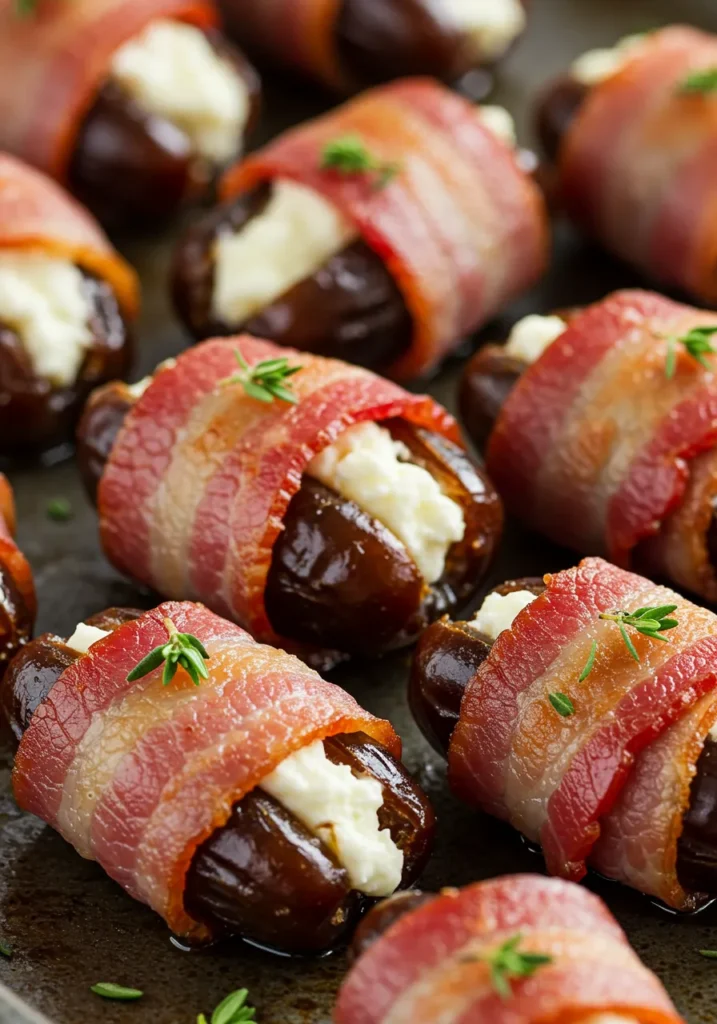 Bacon-Wrapped Dates Stuffed with Goat