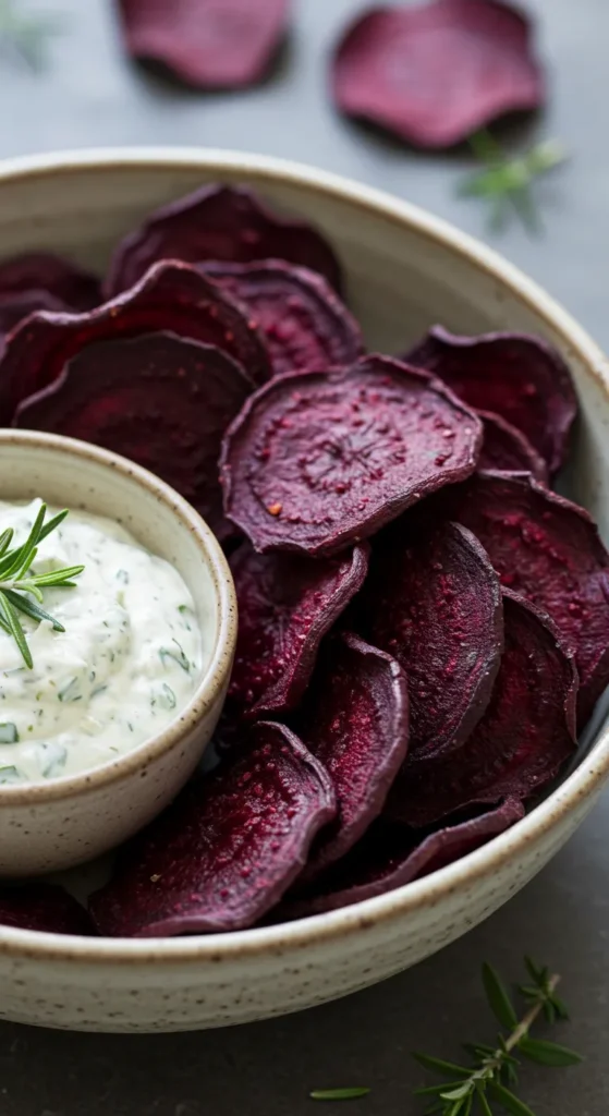 Beet Chips with Herb Dip