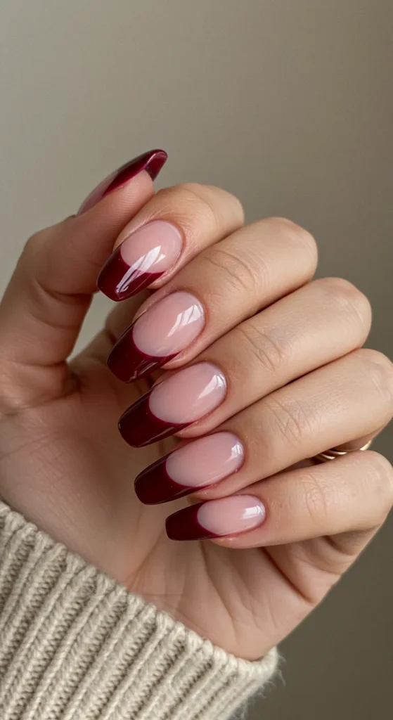 Burgundy Wine French Tips nails