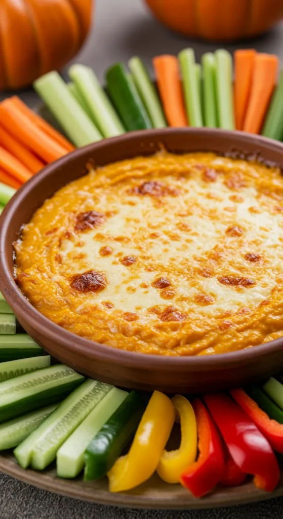 Cheesy Pumpkin Dip with Veggie Sticks