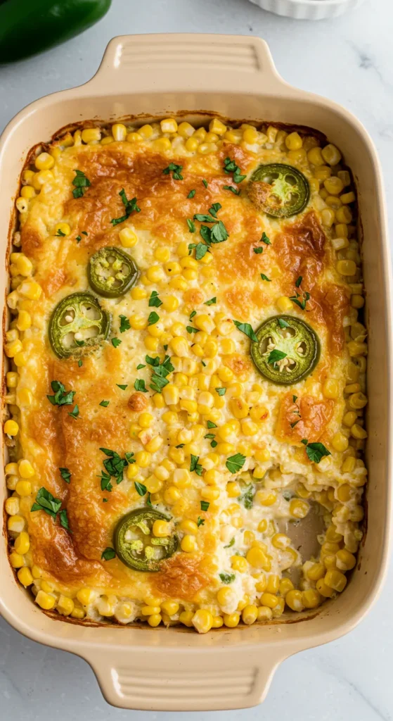Creamy Corn & Jalapeño Casserole with Crispy Top