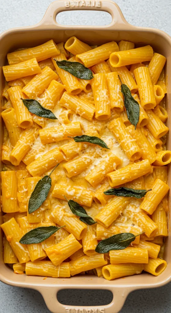 Creamy Pumpkin and Sage Rigatoni Bake