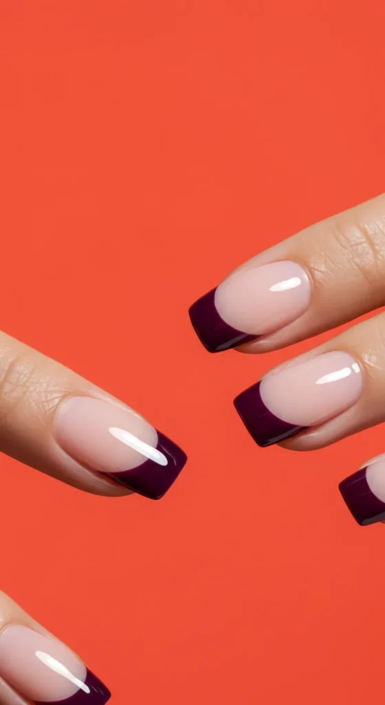 Deep Plum French Tips nails