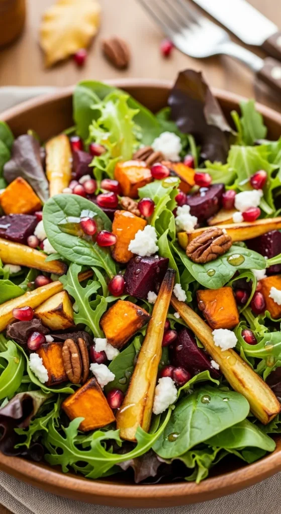 Harvest Salad with Roasted Root Veggies and Maple Vinaigrette