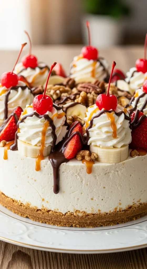 Heavenly No Bake Banana Split Cheesecake
