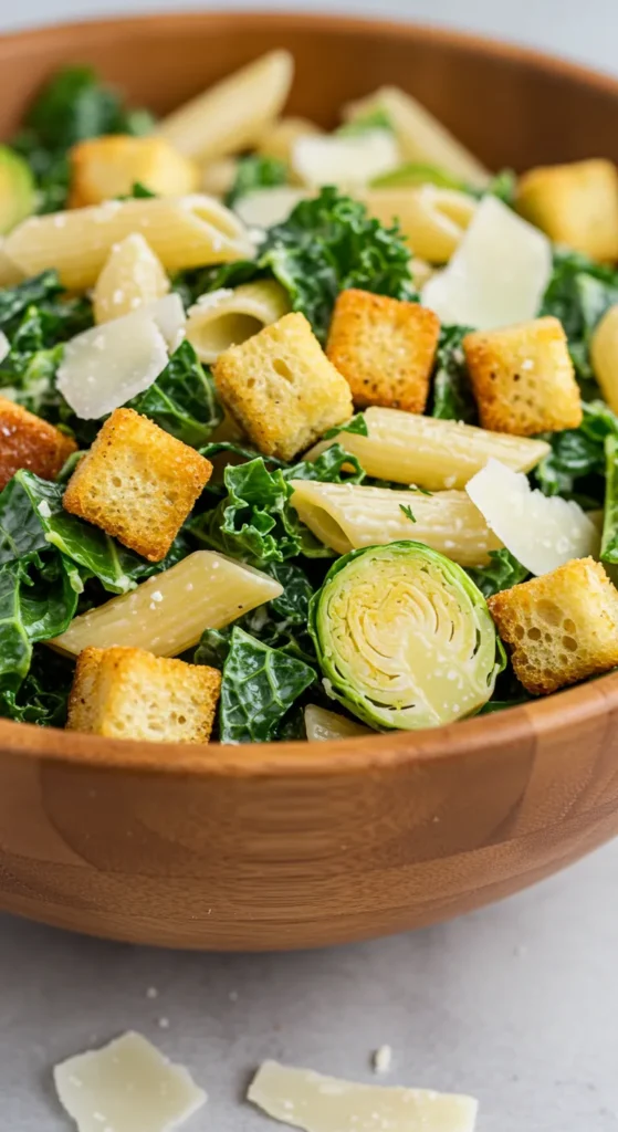 Kale & Brussels Sprout Caesar Pasta Salad