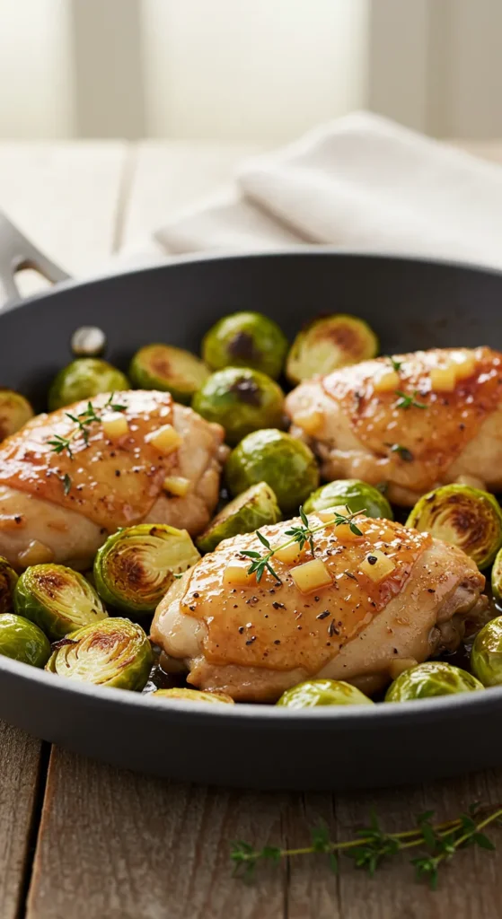 One-Pan Apple Cider Chicken with Brussels Sprouts