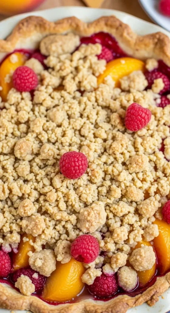 Peach Raspberry Crumble Pie