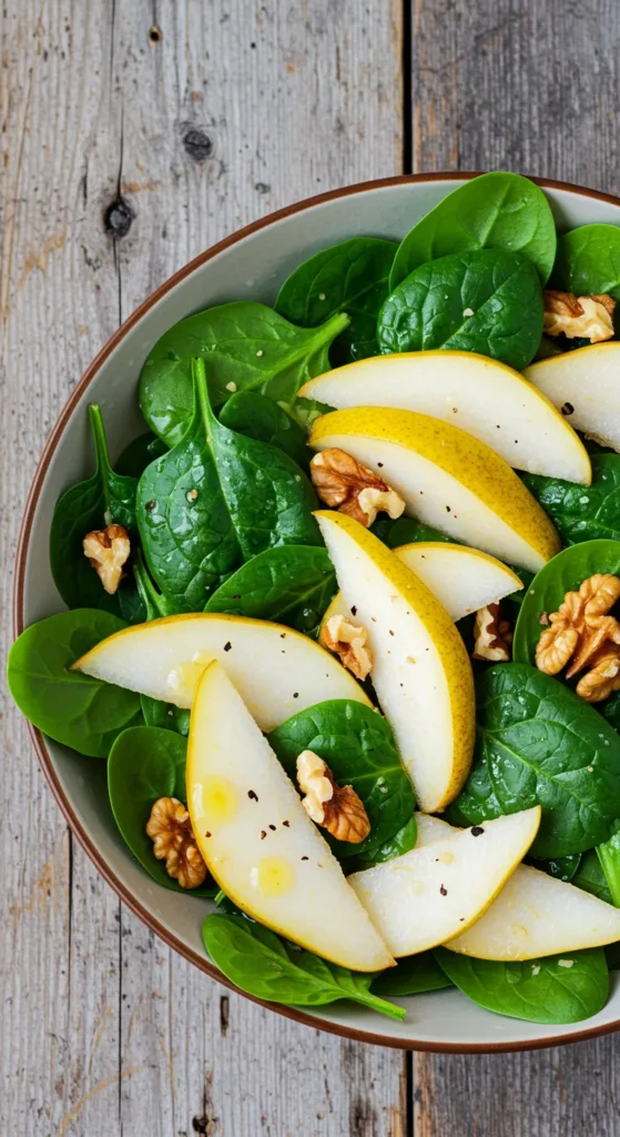 Pear and Walnut Spinach Salad