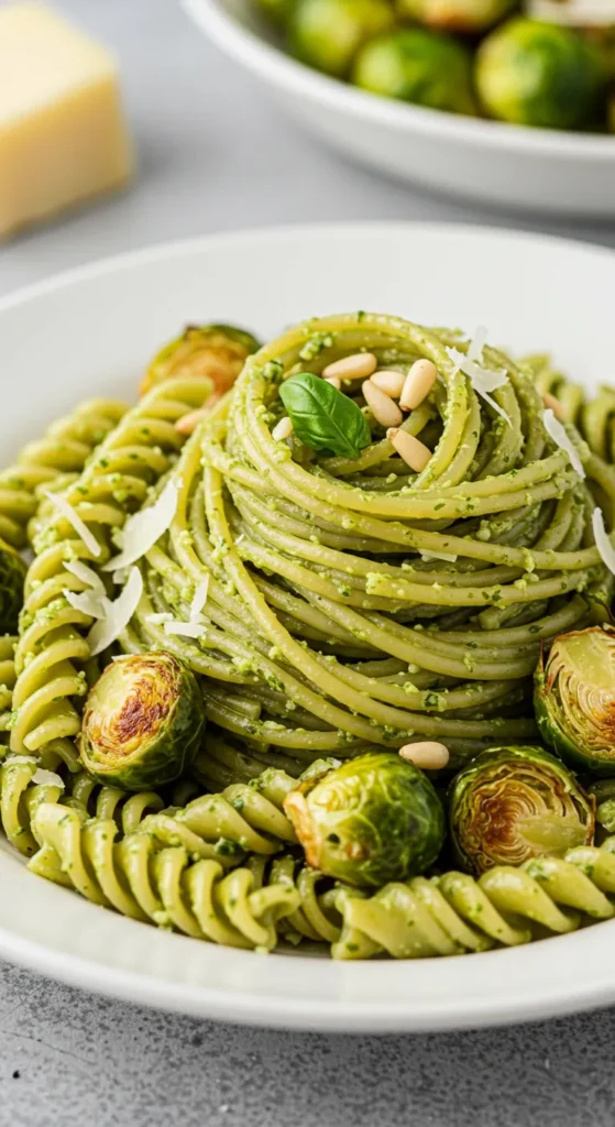 Pesto Pasta with Roasted Brussels Sprouts