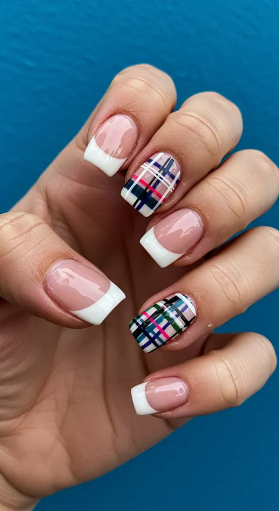 Plaid Accent French Tips