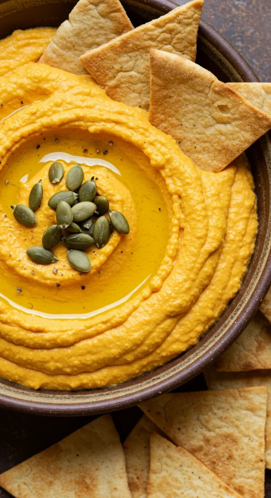 Pumpkin Hummus with Pita Chips