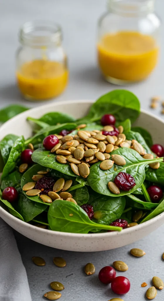 Pumpkin Seed and Cranberry Spinach Salad