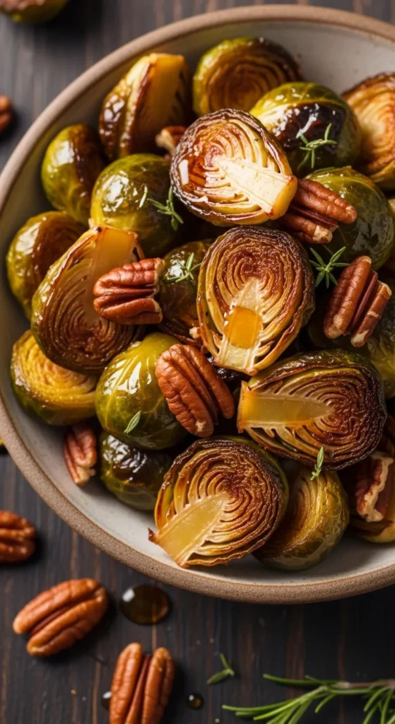 Roasted Brussels Sprouts with Maple and Pecans