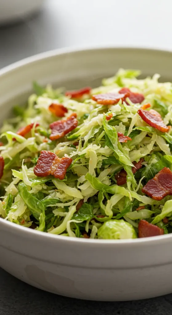 Shredded Brussels Sprouts with Bacon Bits