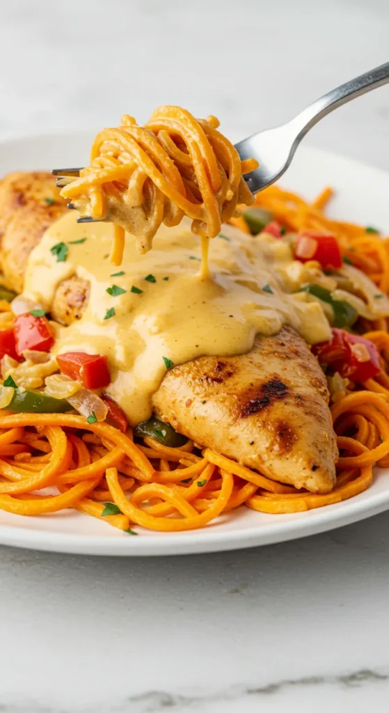Southwest Chicken Alfredo with Sweet Potato Noodles