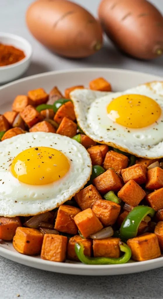 Spiced Sweet Potato Hash with Fried Eggs