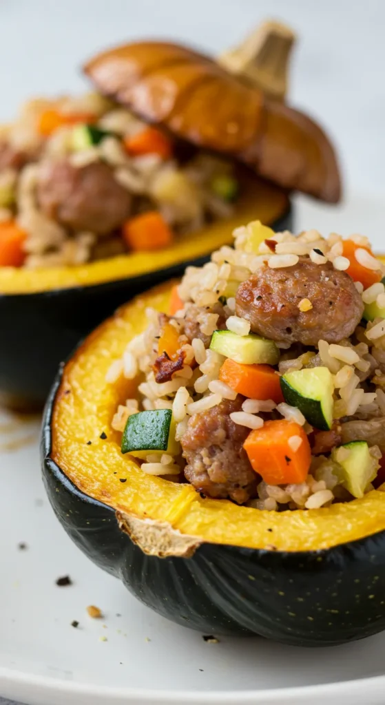 Stuffed Acorn Squash with Italian Sausage & Rice