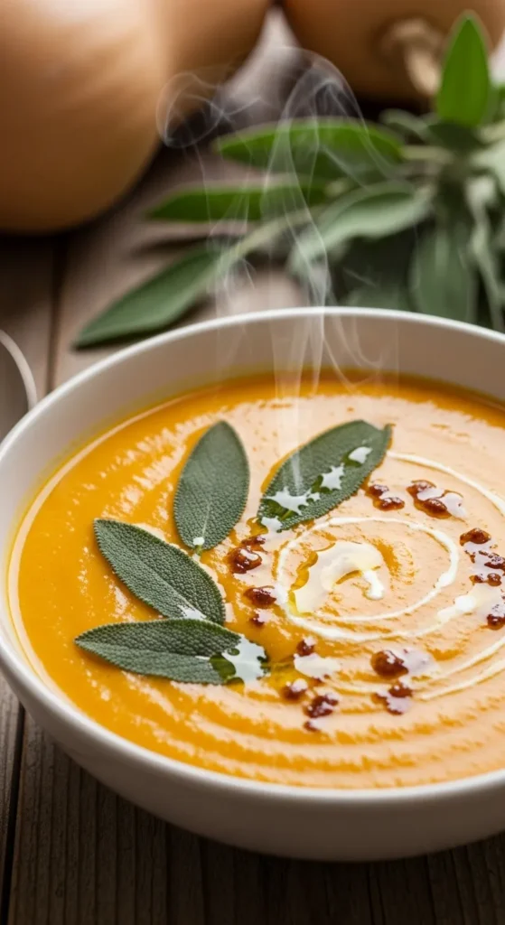 utternut Squash Soup with Sage and Brown Butter