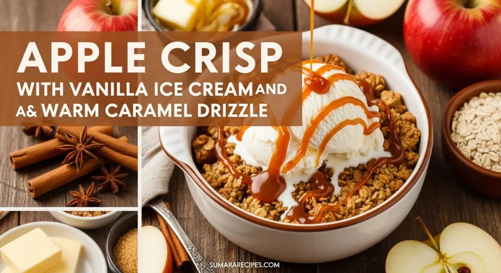 Apple Crisp with Vanilla Ice Cream and Warm Caramel Drizzle