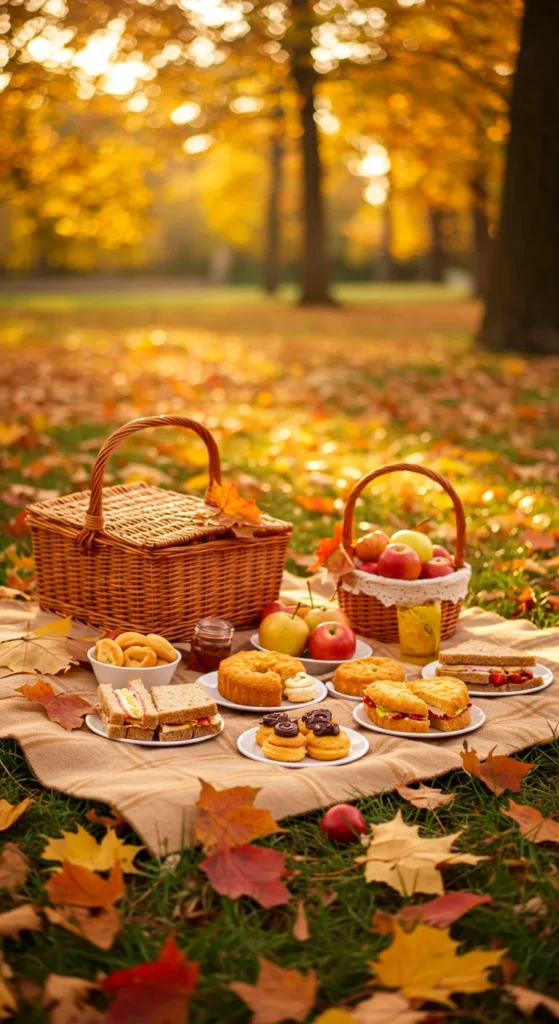 Autumn Picnic Spread with Leaves