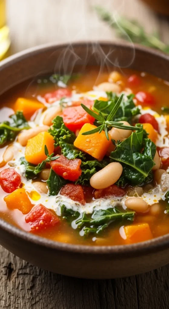 Autumn Vegetable Soup with Kale and White Beans