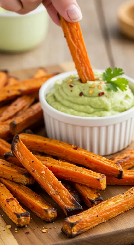 Baked Sweet Potato Fries with Avocado Dip